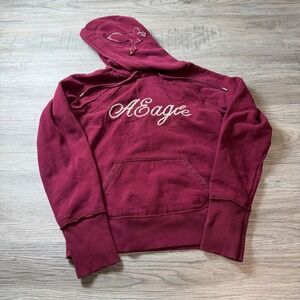 American Eagle Hoodie Womens Small Burgundy Embroidered Logo Pullover Sweatshirt